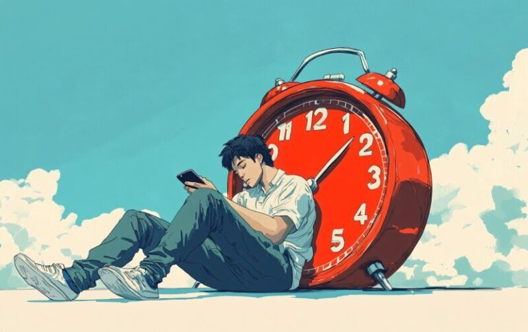 ai generated, procrastination, time, clock, alarm, man, smartphone, productivity, deadline, surreal, concept, lifestyle, colorful, art, waiting, focus, distraction, modern, delay, balance, management, challenge, digital, design, creative