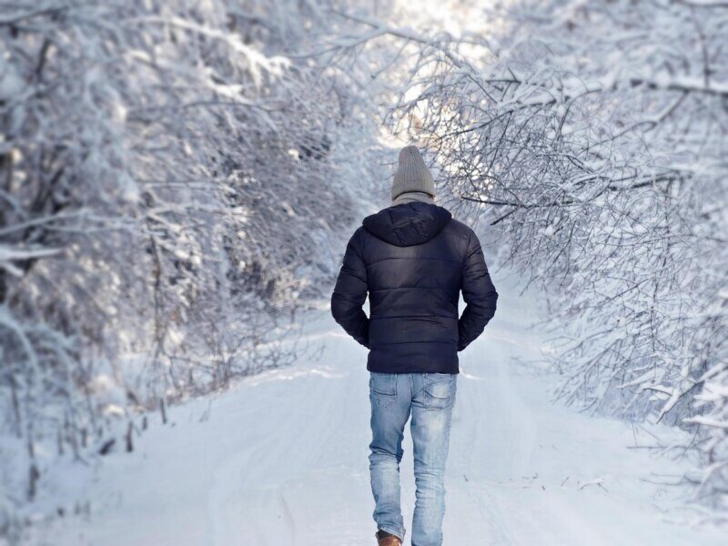 man, walk, forest, alone, snow, cold, winter, old, lonliness, depression, health, move, think, goal, way of life, life plan, relaxation, age, self-discovery, leisure time